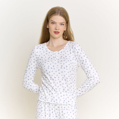 Honeydew Blissful Long Henley Set in Ivory Ditsy
