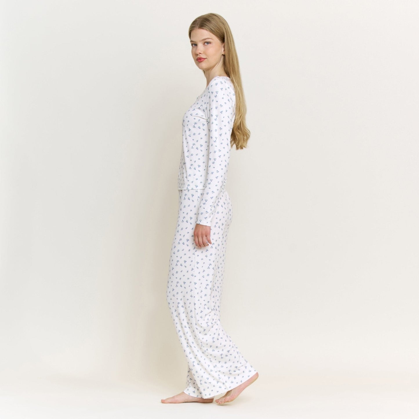 Honeydew Blissful Long Henley Set in Ivory Ditsy