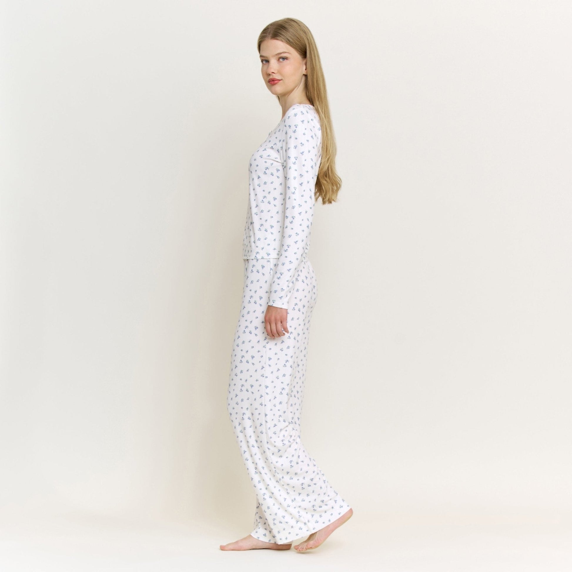 Honeydew Blissful Long Henley Set in Ivory Ditsy