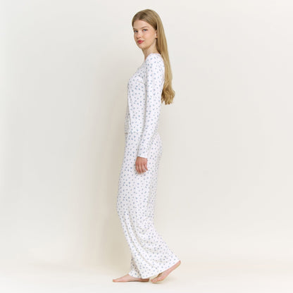 Honeydew Blissful Long Henley Set in Ivory Ditsy