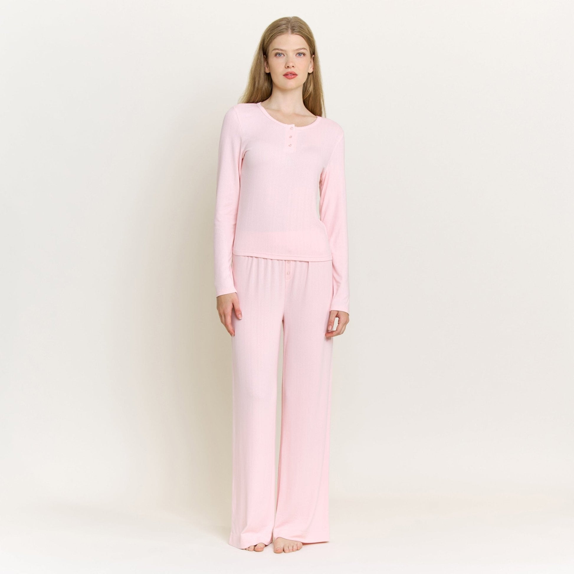 Honeydew Blissful Long Henley Set in Flora
