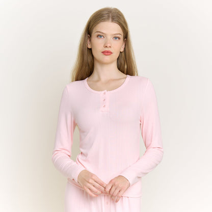 Honeydew Blissful Long Henley Set in Flora