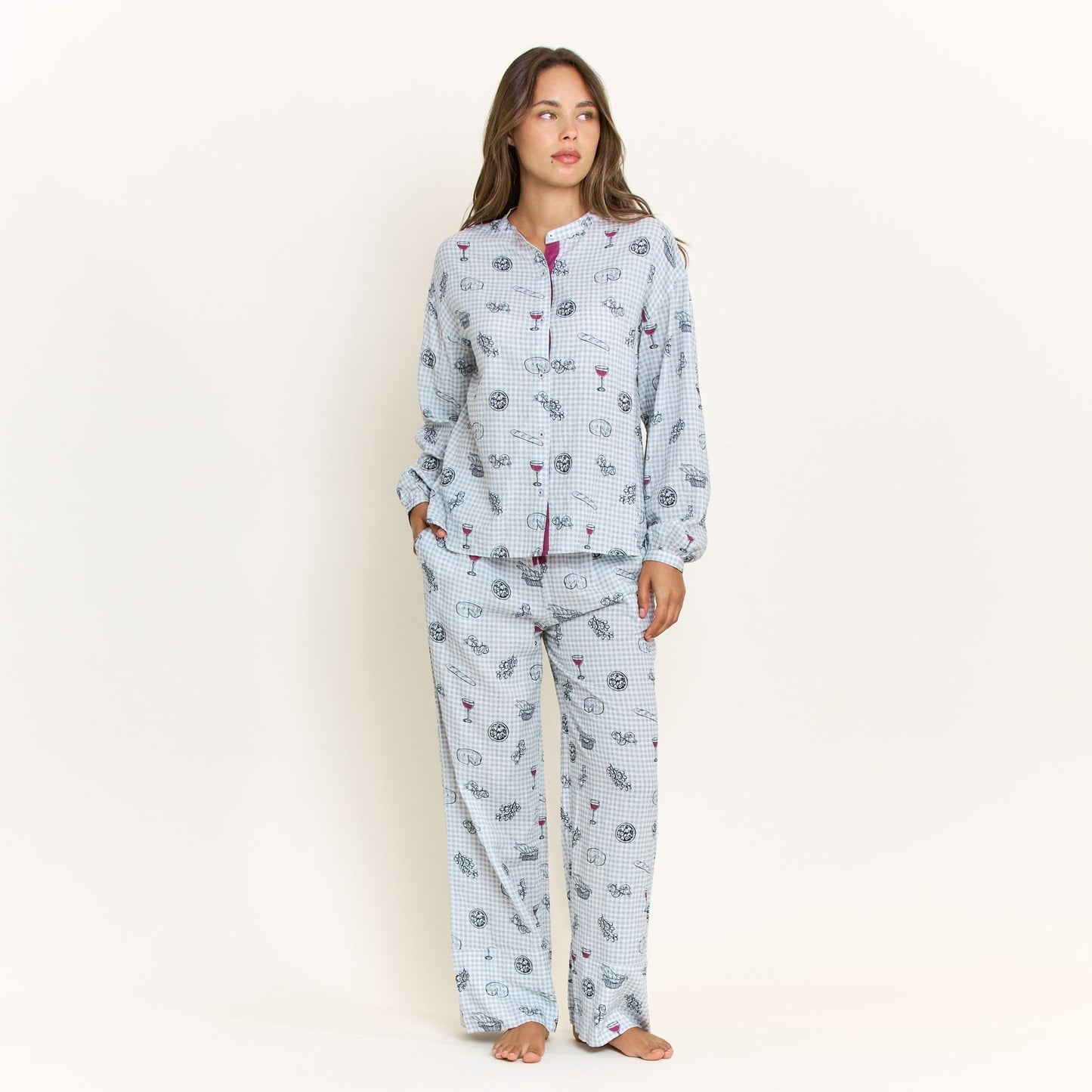 Honeydew Good Life Long Sleeve Pant Set in Cool Blue Picnic