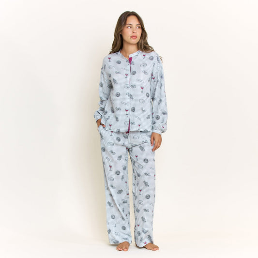 Honeydew Good Life Long Sleeve Pant Set in Cool Blue Picnic
