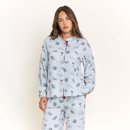 Honeydew Good Life Long Sleeve Pant Set in Cool Blue Picnic