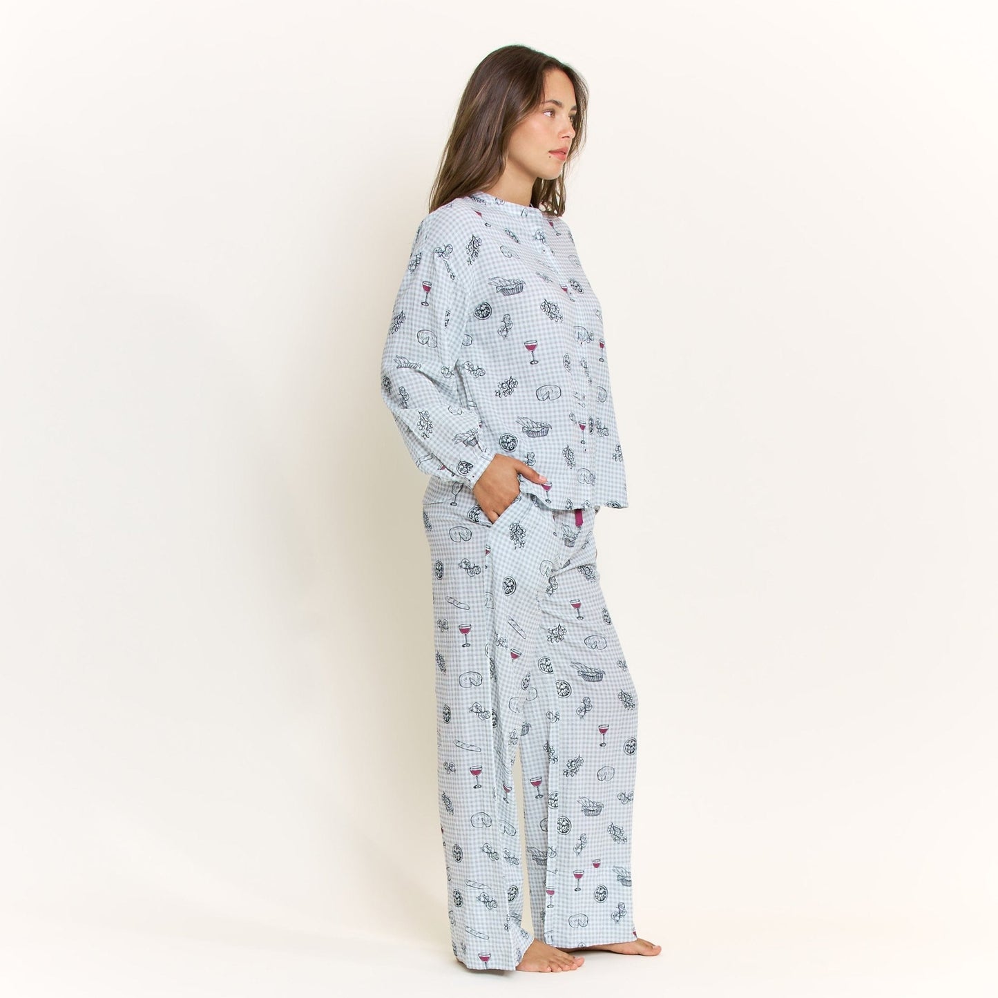 Honeydew Good Life Long Sleeve Pant Set in Cool Blue Picnic