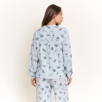 Honeydew Good Life Long Sleeve Pant Set in Cool Blue Picnic