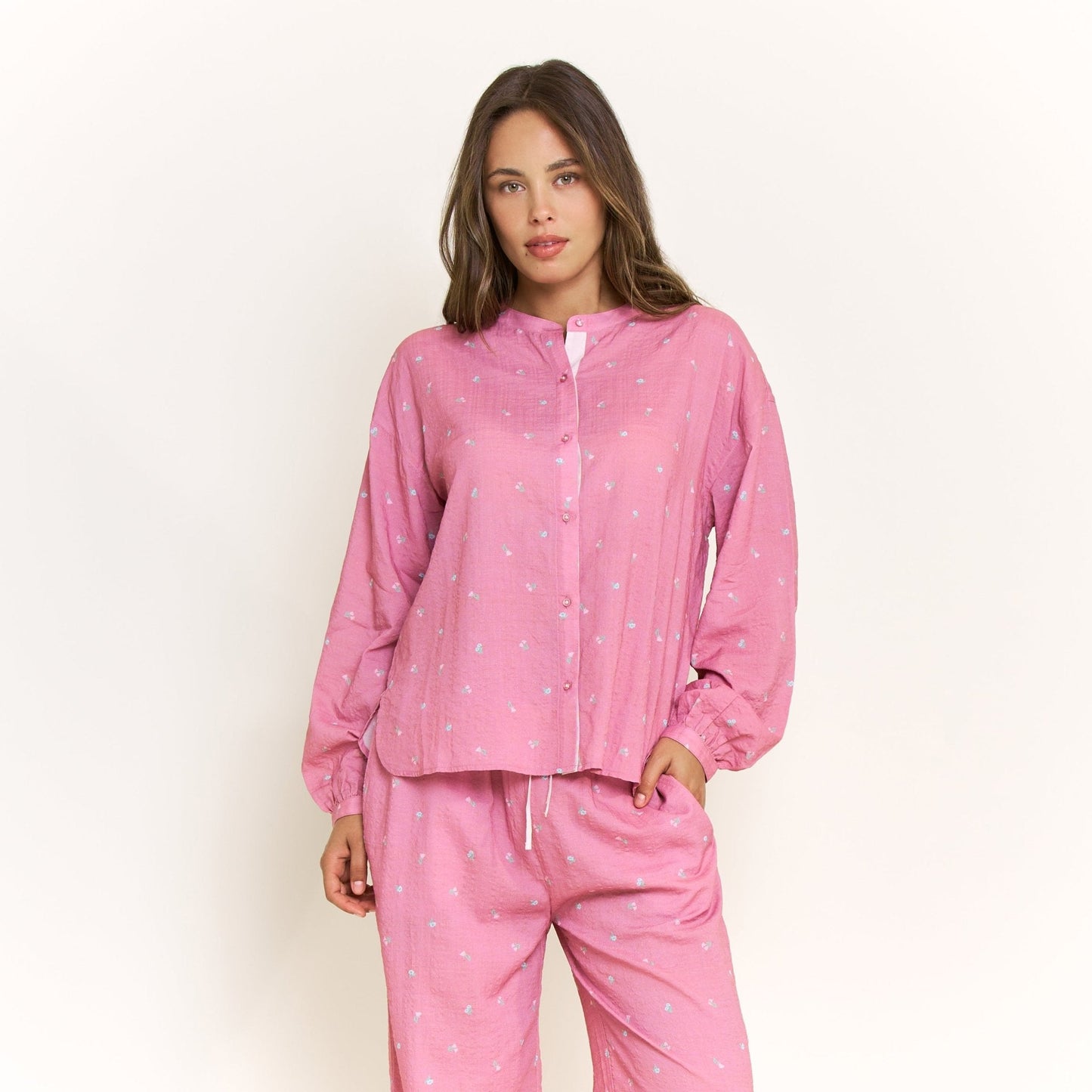 Honeydew Good Life Long Sleeve Pant Set in Rosy Meadow Ditsy