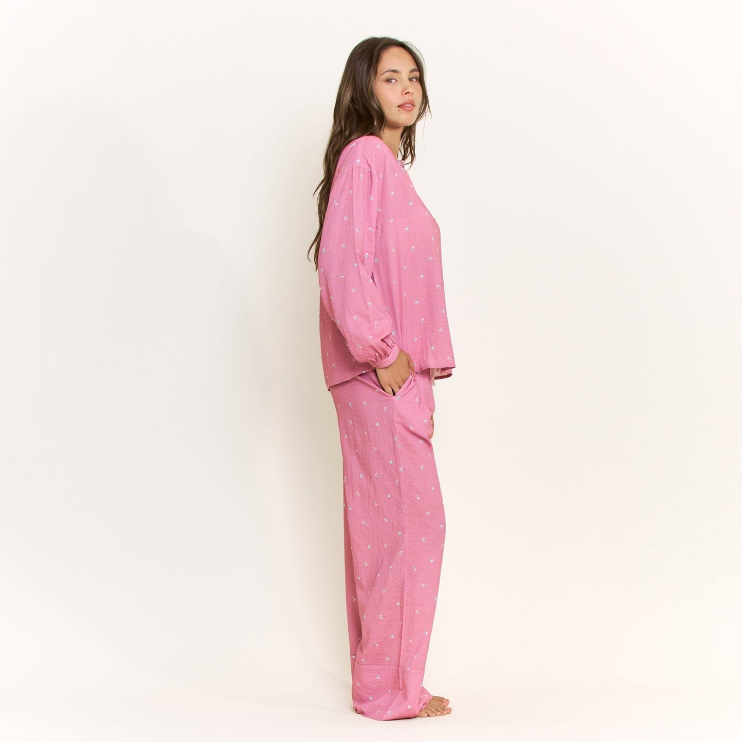 Honeydew Good Life Long Sleeve Pant Set in Rosy Meadow Ditsy