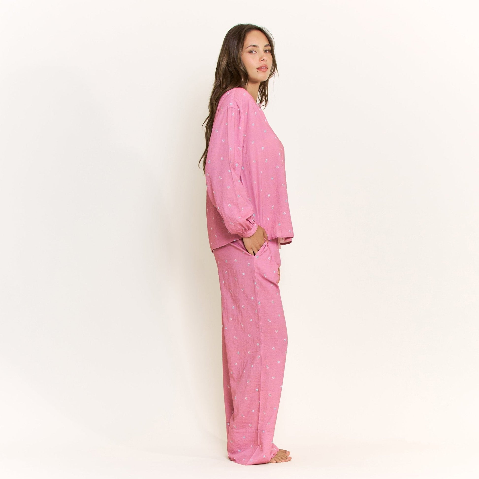 Honeydew Good Life Long Sleeve Pant Set in Rosy Meadow Ditsy