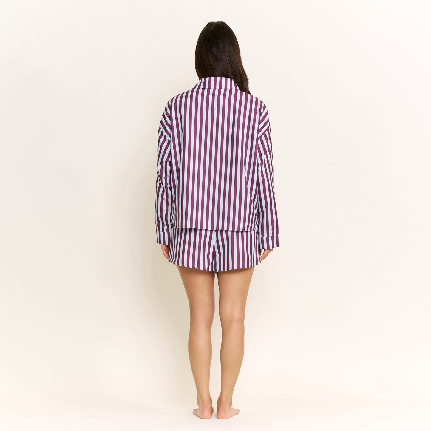 Honeydew Brunch Date Long Sleeve Shortie PJ Set in Wine Stripe