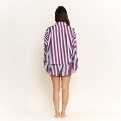 Honeydew Brunch Date Long Sleeve Shortie PJ Set in Wine Stripe