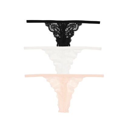Honeydew Riot Lace Thong 3-Pack in Essentials & Ballet Slipper