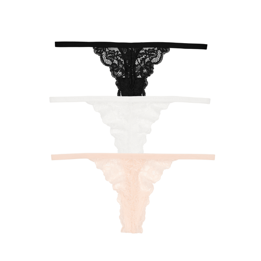 Honeydew Riot Lace Thong 3-Pack in Essentials & Ballet Slipper
