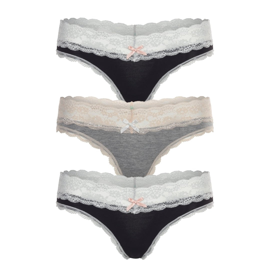 Honeydew Ahna Thong 3-Pack in Black Silver/Heather Grey/Black Silver