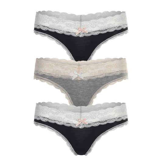 Honeydew Ahna Thong 3-Pack in Black Silver/Heather Grey/Black Silver
