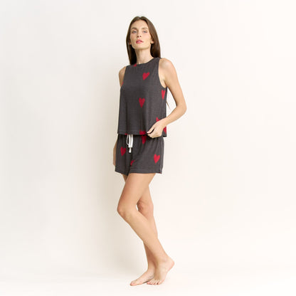 Honeydew Star Seeker Tank Shortie Set in Valentine Hearts