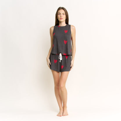 Honeydew Star Seeker Tank Shortie Set in Valentine Hearts