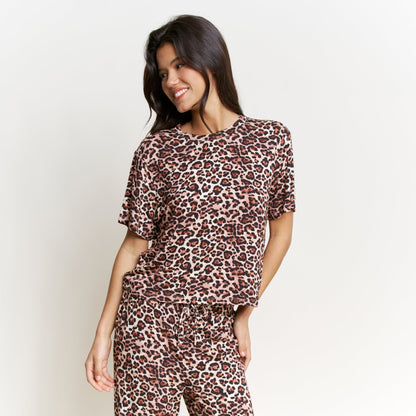 Honeydew All American Tee Pant Set in Caramel Leopard