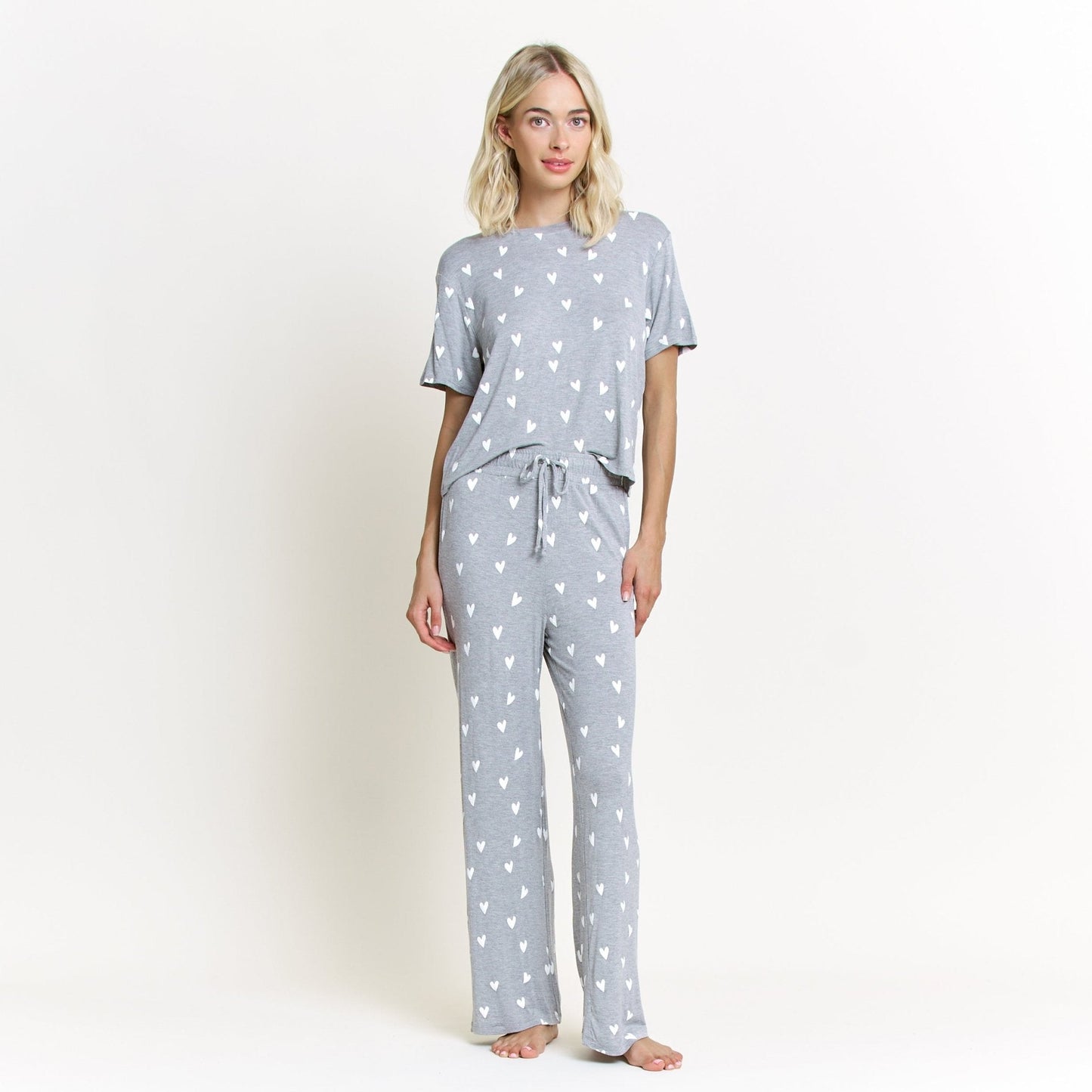 Honeydew All American Tee Pant Set in Heather Grey Hearts