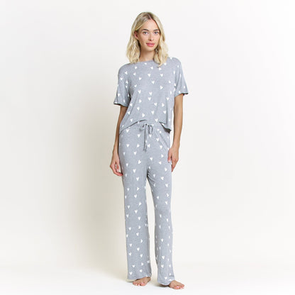 Honeydew All American Tee Pant Set in Heather Grey Hearts
