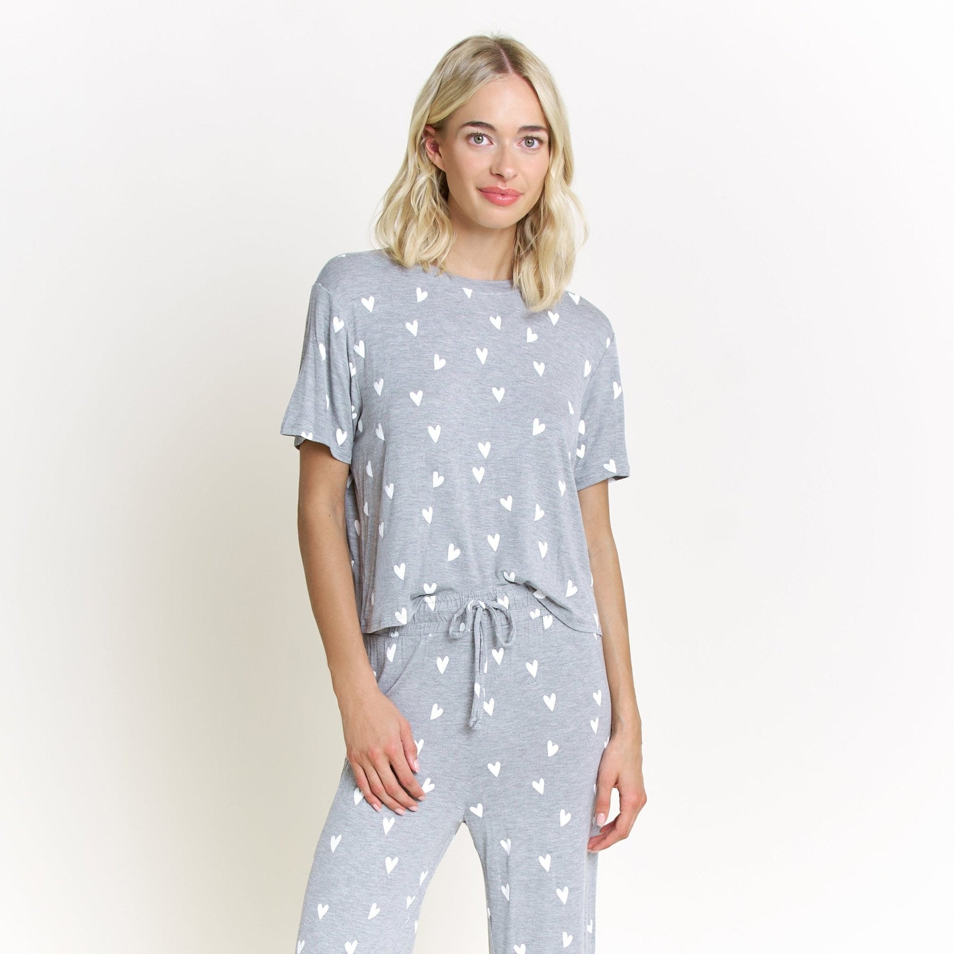 Honeydew All American Tee Pant Set in Heather Grey Hearts