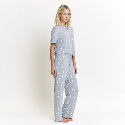 Honeydew All American Tee Pant Set in Heather Grey Hearts