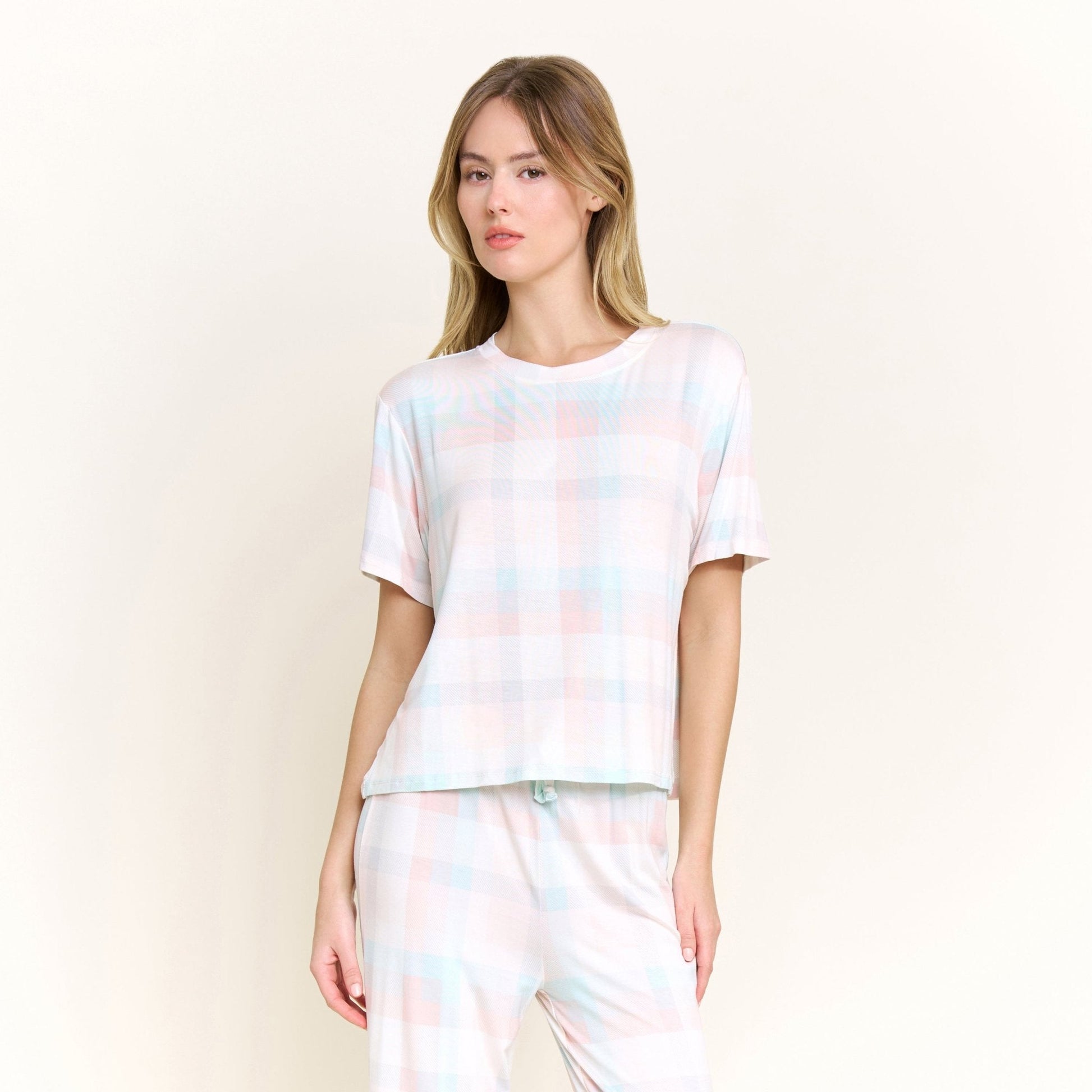 Honeydew All American Tee Pant Set in Bridal Check