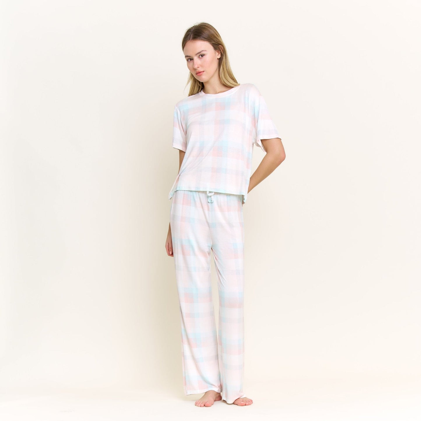 Honeydew All American Tee Pant Set in Bridal Check