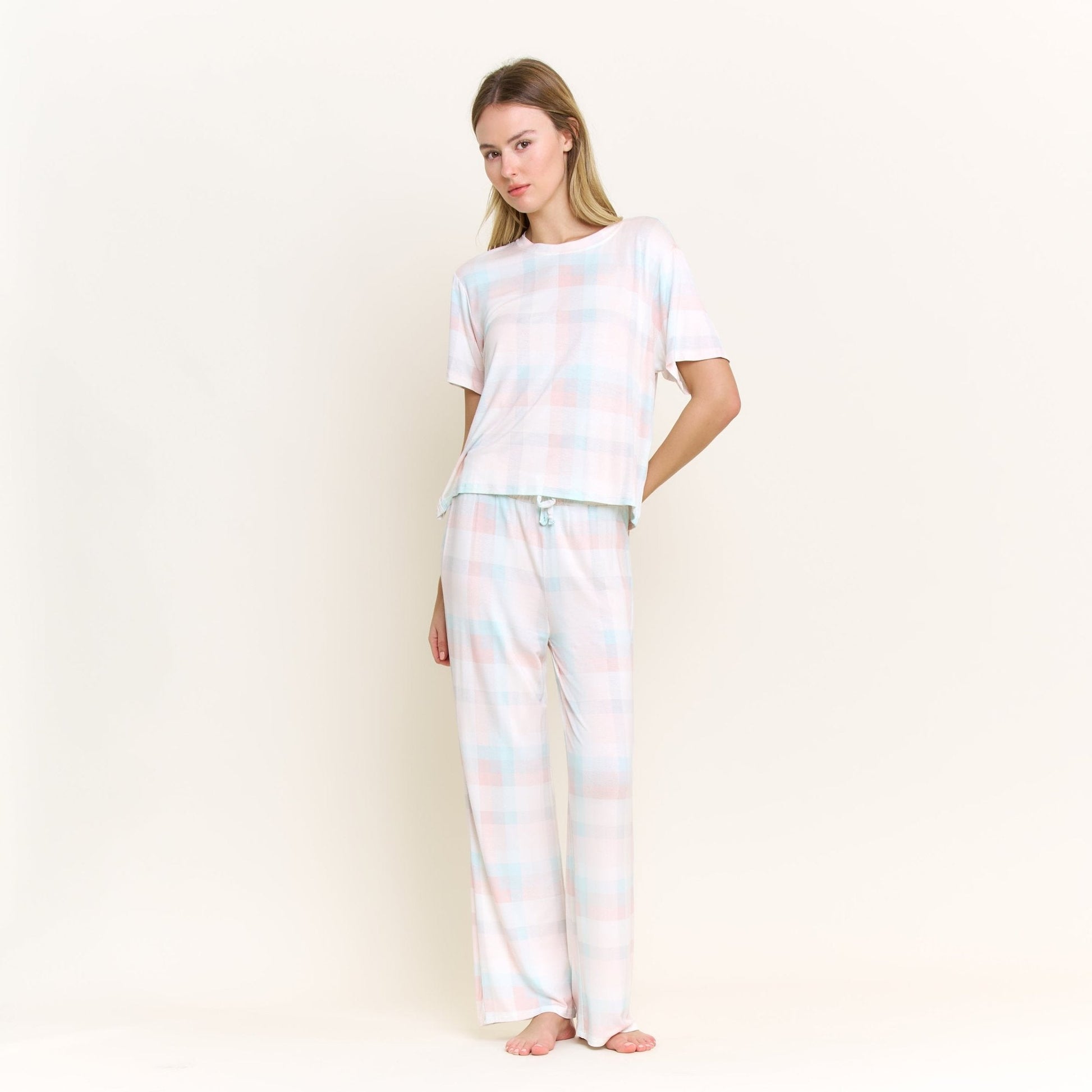 Honeydew All American Tee Pant Set in Bridal Check