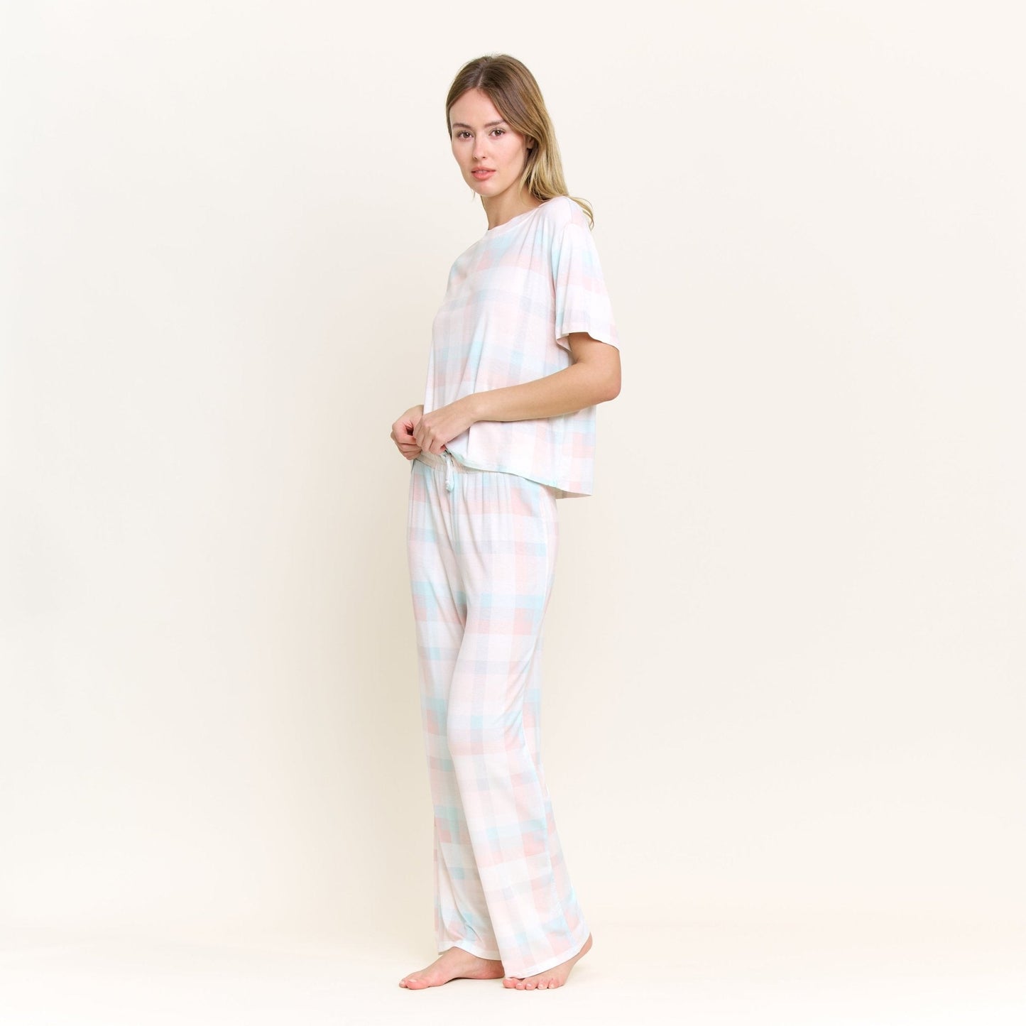 Honeydew All American Tee Pant Set in Bridal Check