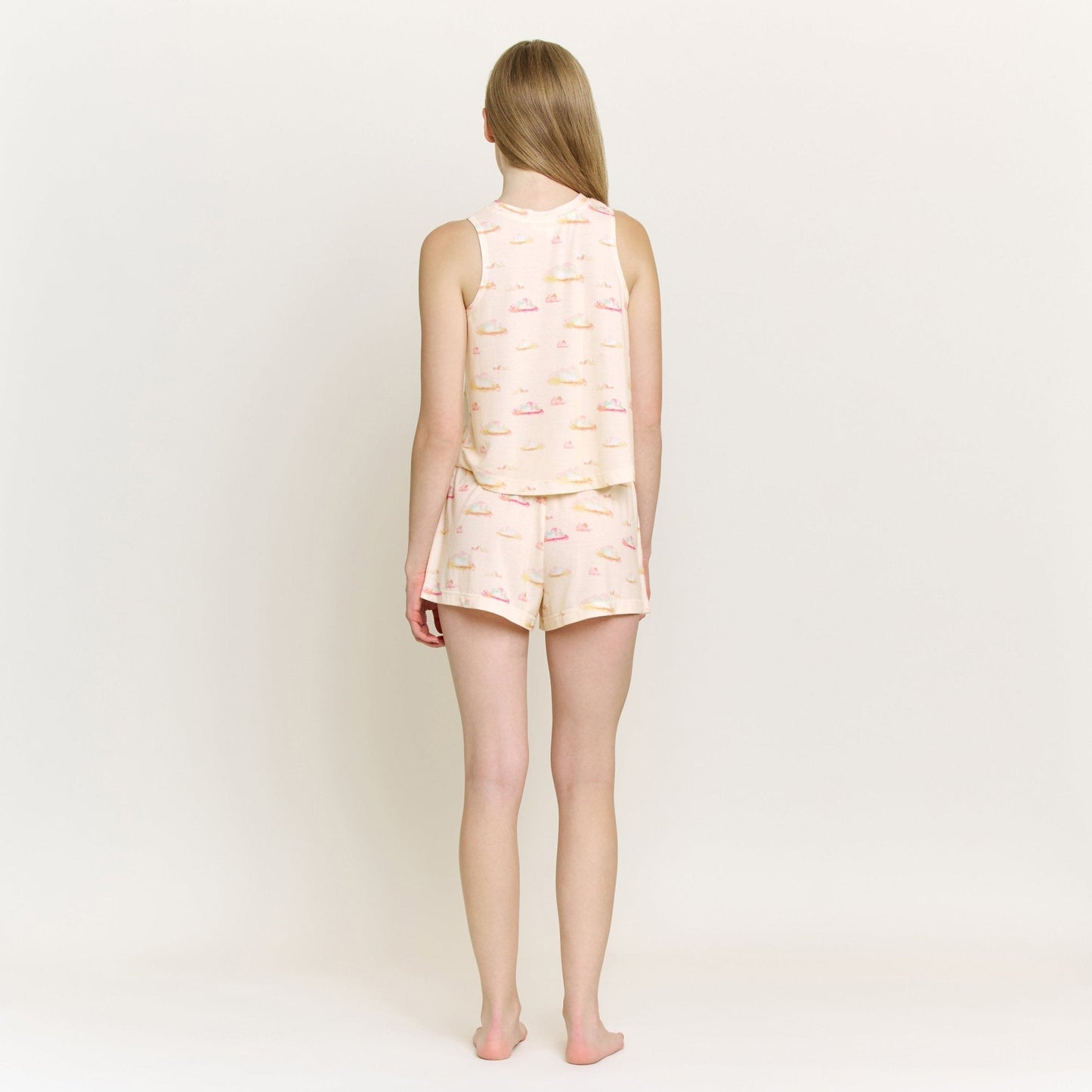 Honeydew Star Seeker Tank Shortie Set in Coral Pearled Clouds