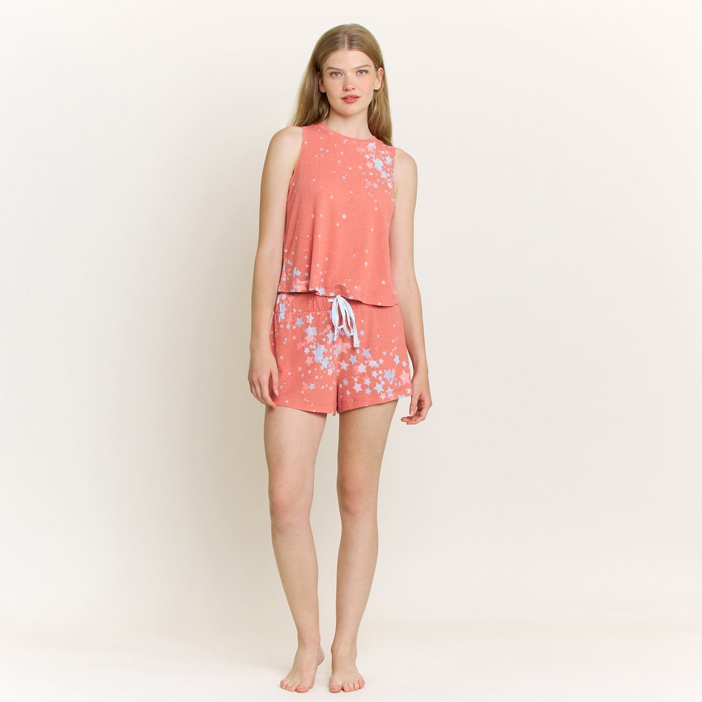Honeydew Star Seeker Tank Shortie Set in Coral Blush Stars