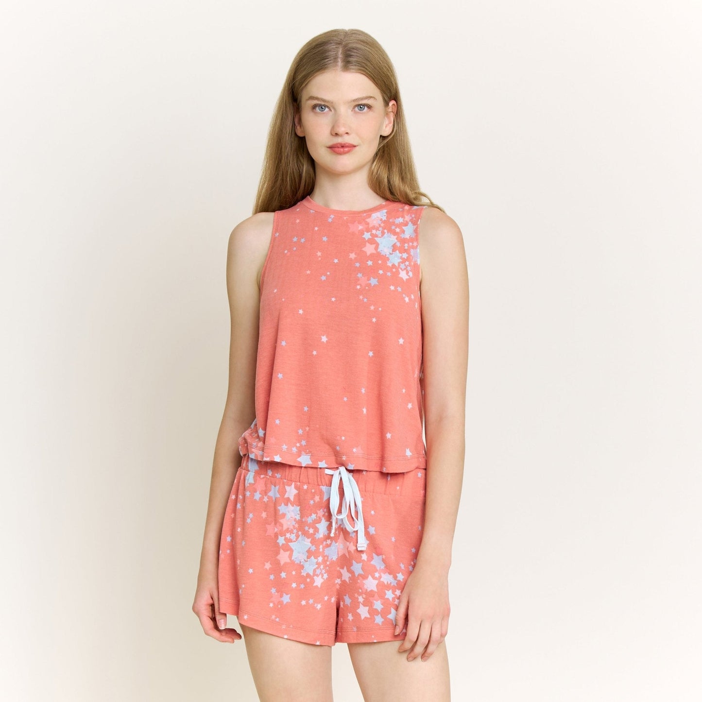 Honeydew Star Seeker Tank Shortie Set in Coral Blush Stars