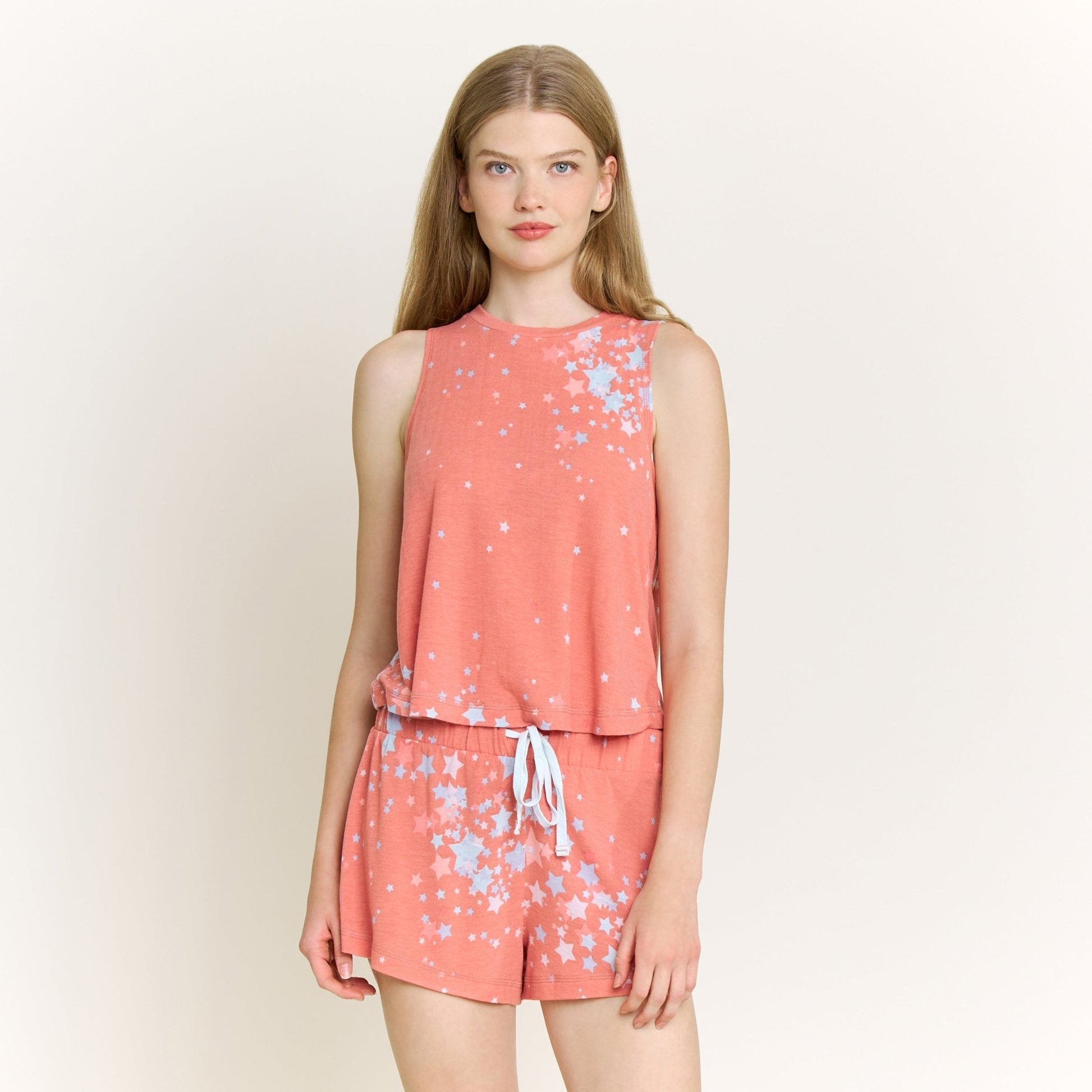 Honeydew Star Seeker Tank Shortie Set in Coral Blush Stars