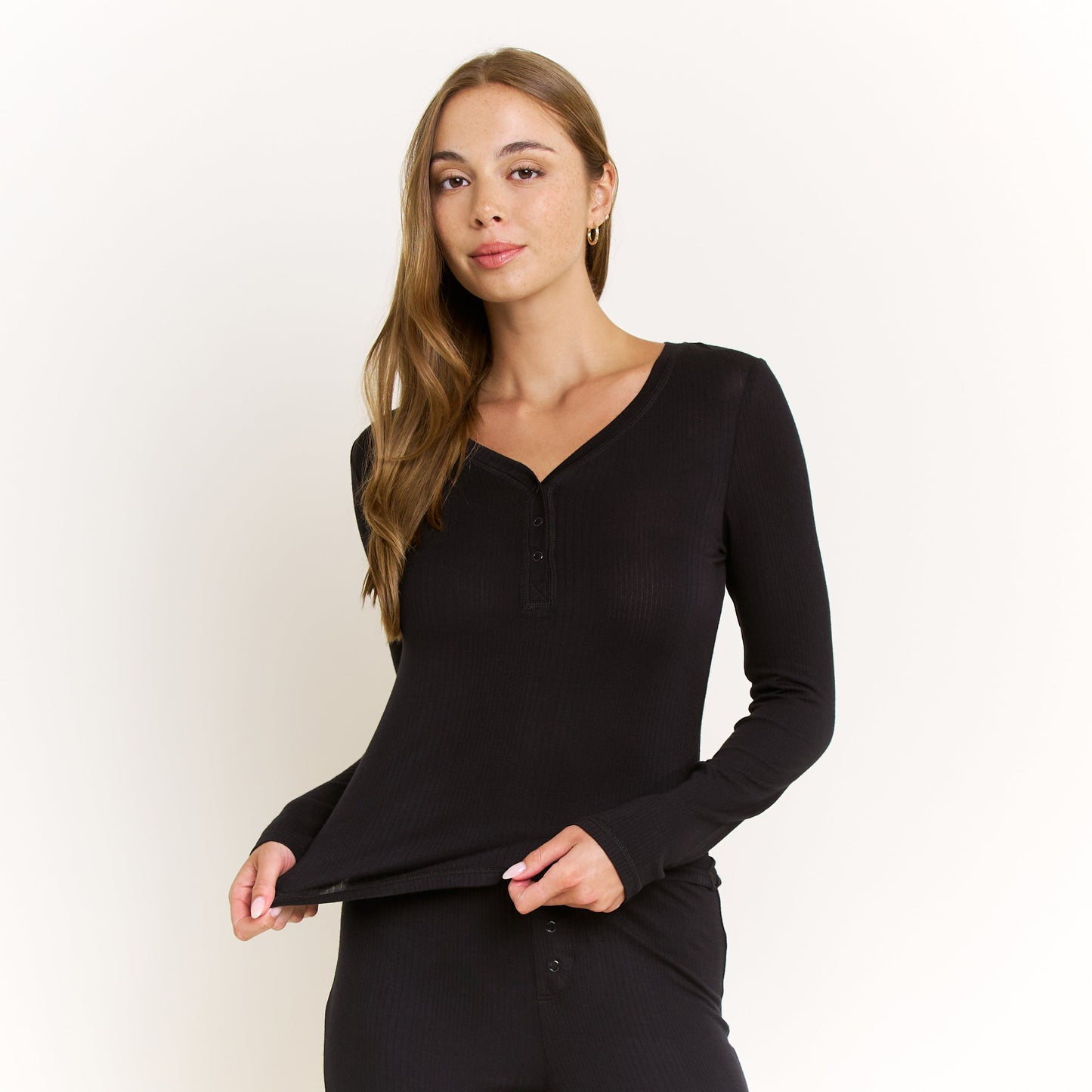 Honeydew Dreamland Long Henley Set in Black