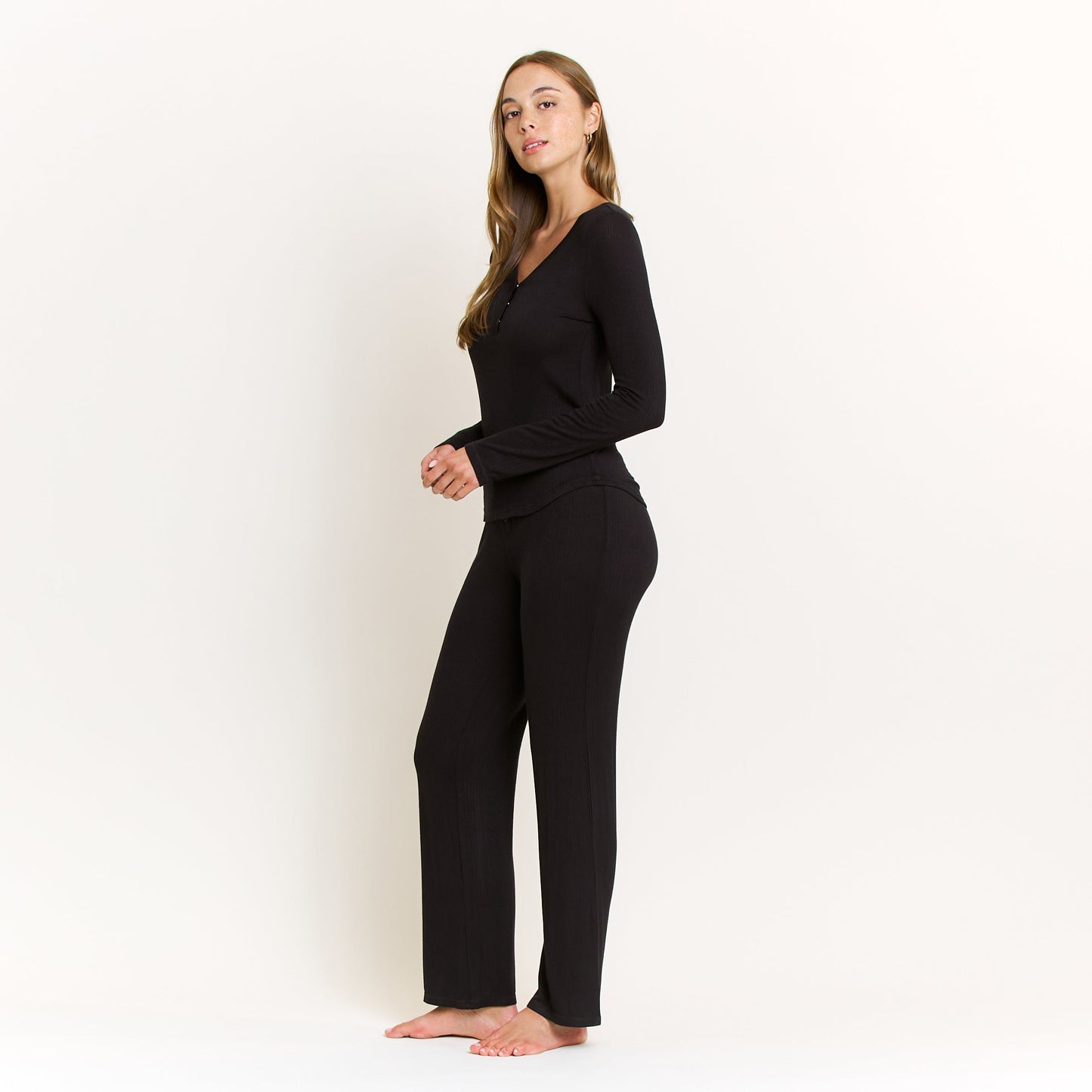 Honeydew Dreamland Long Henley Set in Black