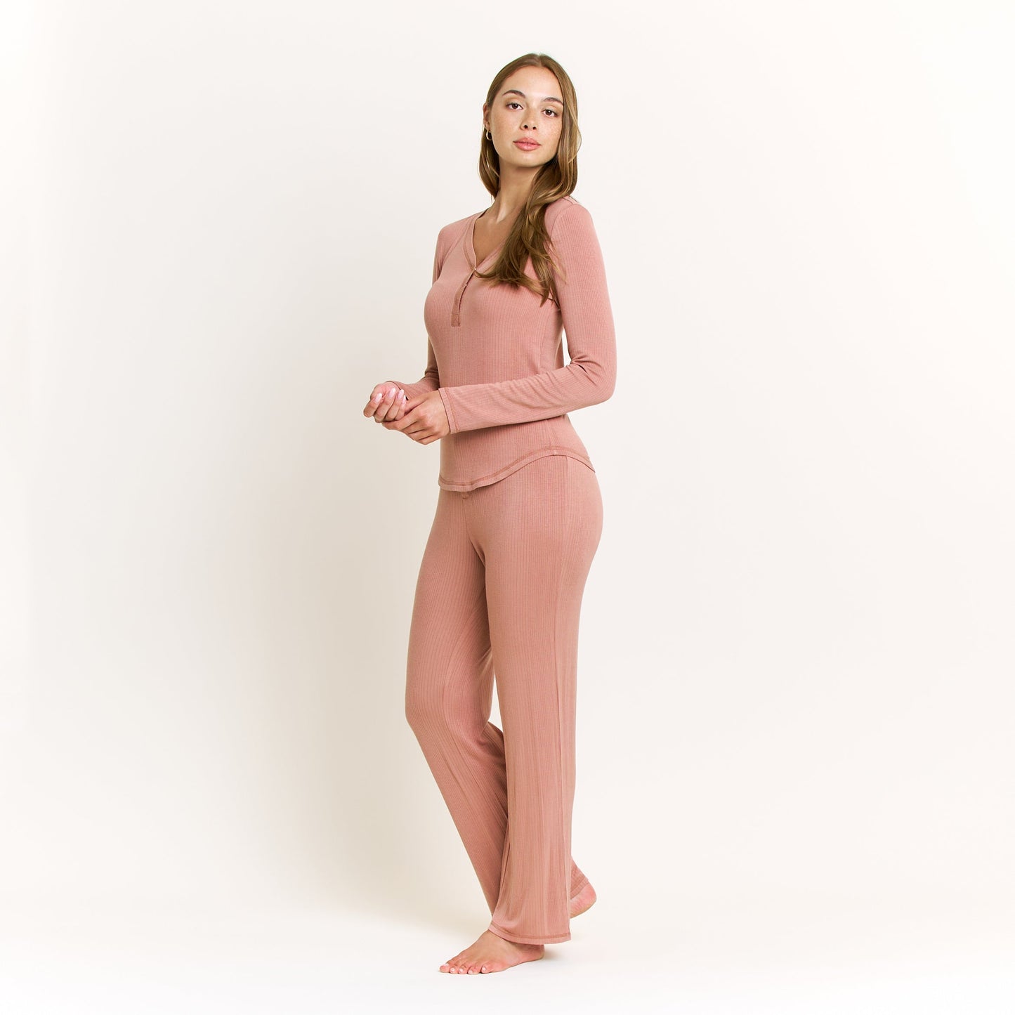 Honeydew Dreamland Long Henley Set in Hazel